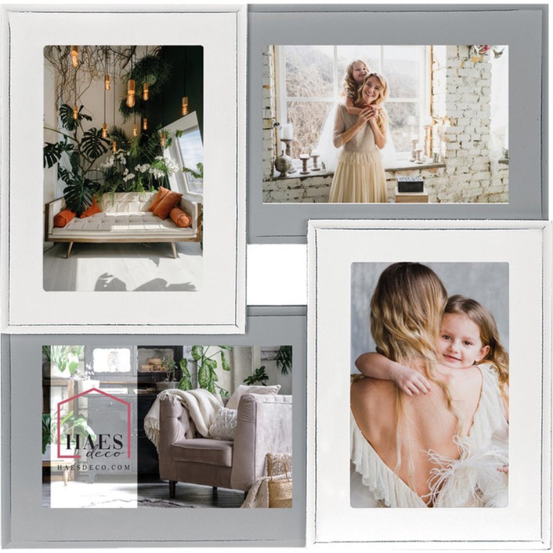 Haes Deco Houten Galerie / multi fotolijst Valence 4Q in de kleuren grijs en wit voor 4 foto's 10x15 (formaat 31,5x31,5 cm)