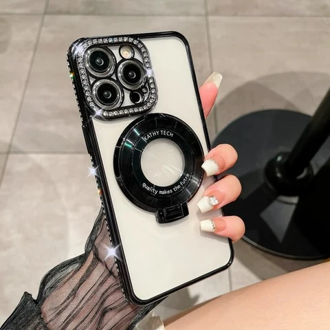 Back Cover Diamanten steentjes Hoesje - Geschikt voor: iPhone 16 Pro Max - Zwart