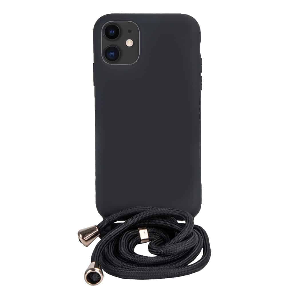 Fonu Siliconen Achterkant Hoesje met Touwtje iPhone 11 - Zwart