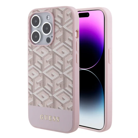 Guess iPhone 15 Pro Backcover hoesje - G-Cube Stripe Pattern - Roze