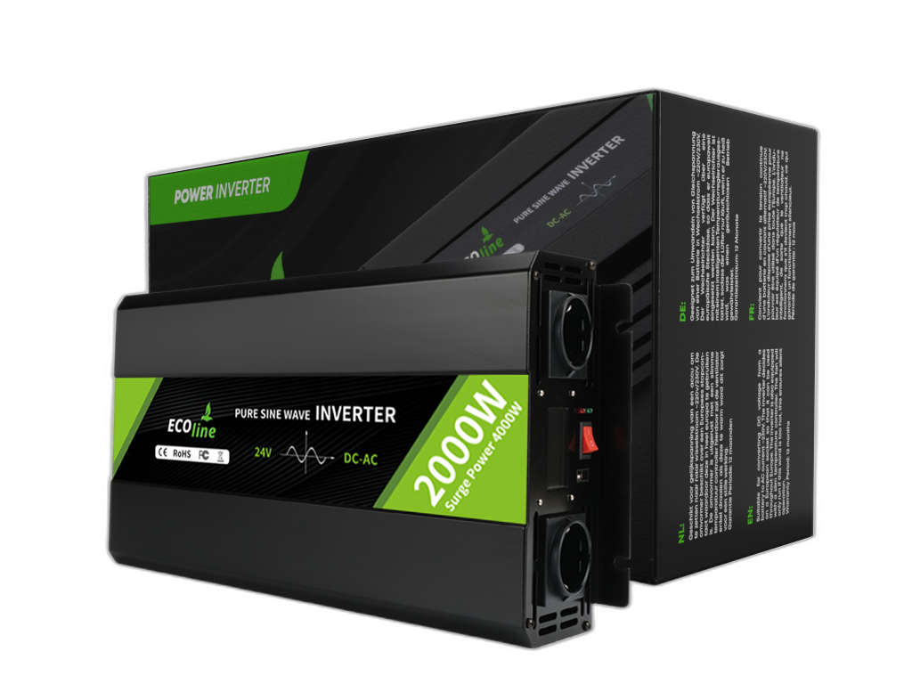 EcoLine - Omvormer 24V Naar 220V/230V - 2000w Vermogen - Zuivere sinus - Spanningomvormer