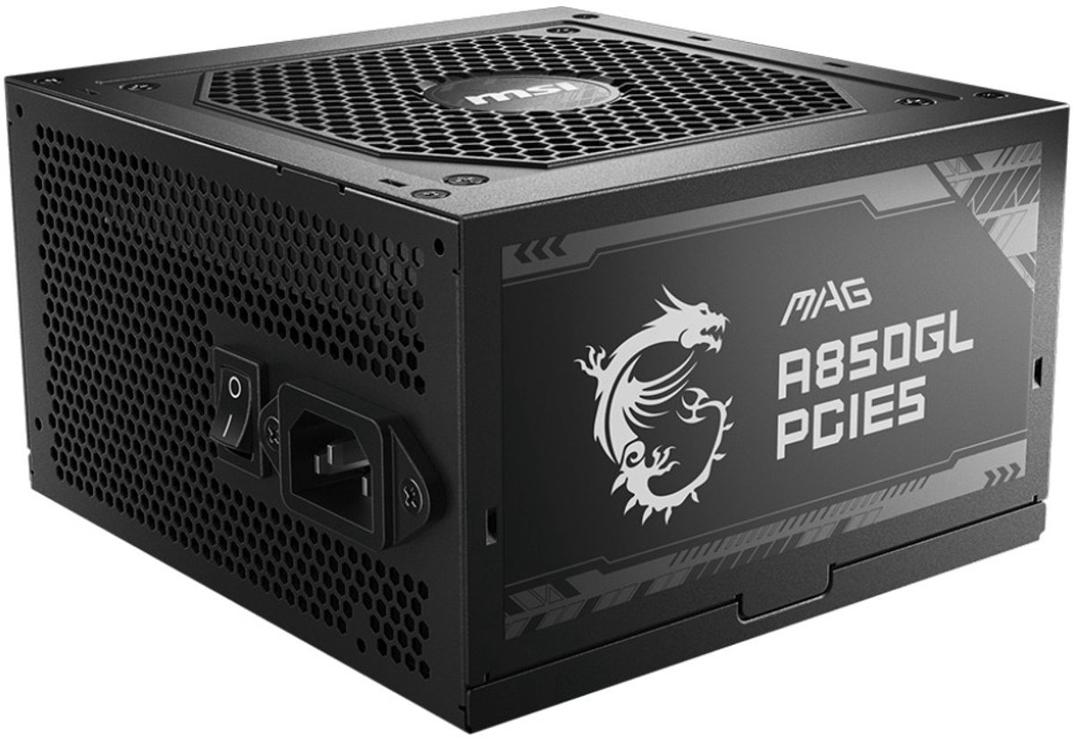 MSI MAG A850GL PCIE5 - Interne Voeding - ATX12V 3.0 - 80 Plus Gold - 850 Watt - Modulair - 100-240V - Actieve PFC - PCIe 5.0 - Zwart