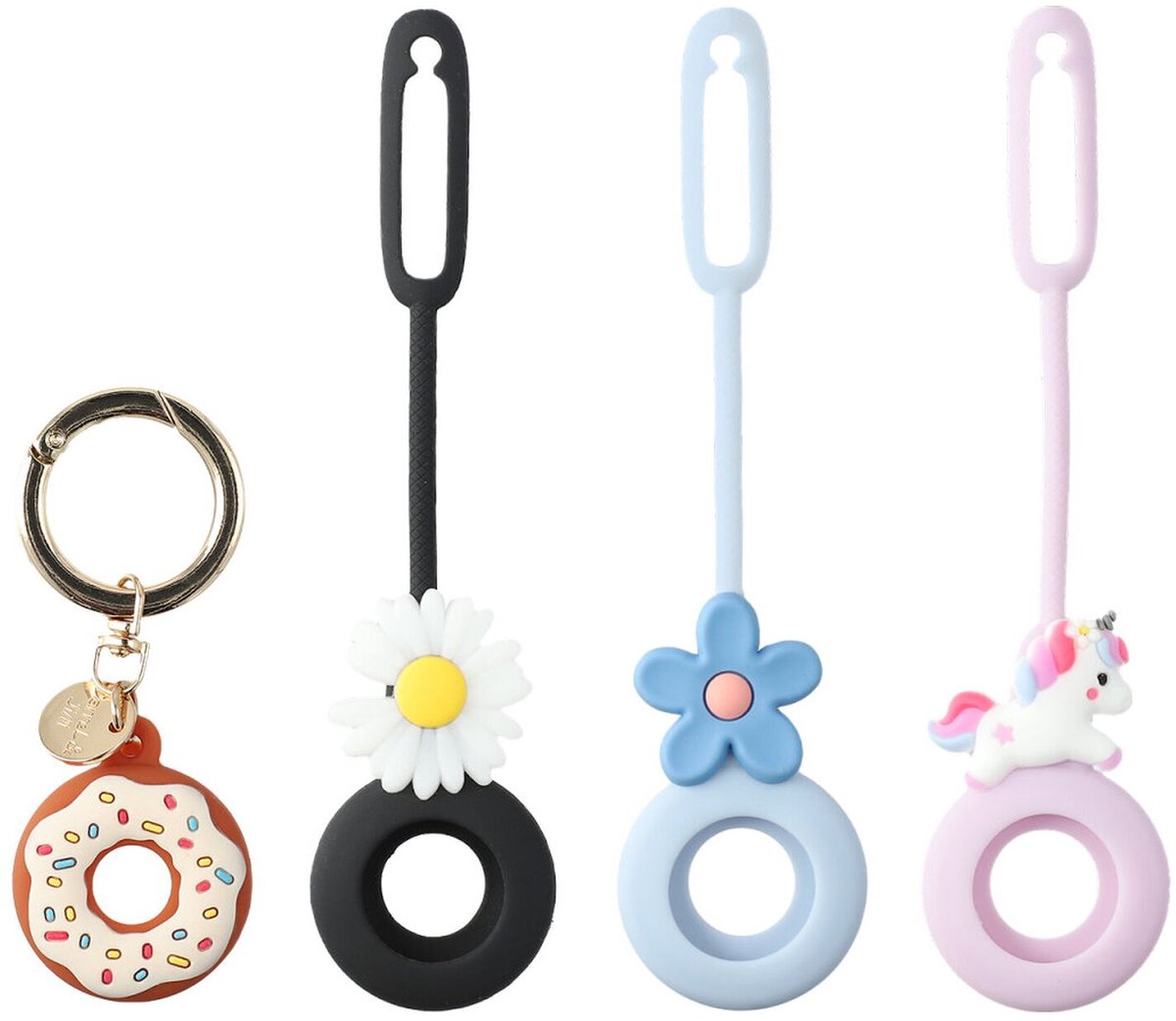 4smarts Siliconen Sleutelhanger Geschikt voor Apple Airtag (1/2) | 4-Pack | Ideaal voor huisdier, hond, kat, fiets, auto, sleutels, koffer, fatbike | Hoesje | Keychain | Houder | Sleutelhanger | Case