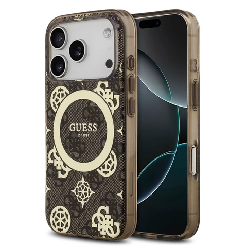 Guess iPhone 17 Pro Backcover hoesje - MagSafe - Peony on 4G Background - Bruin
