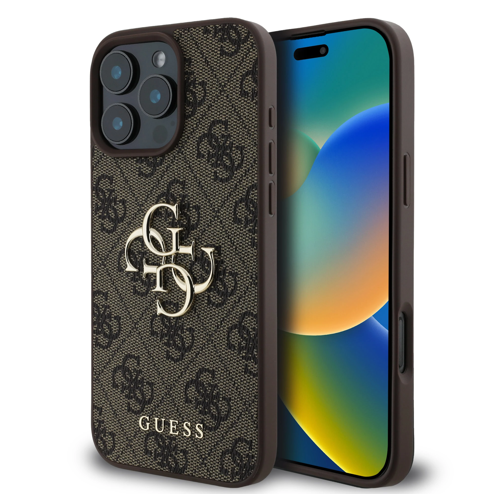 Guess Metal Logo iPhone 16 Pro hoesje - Bruin