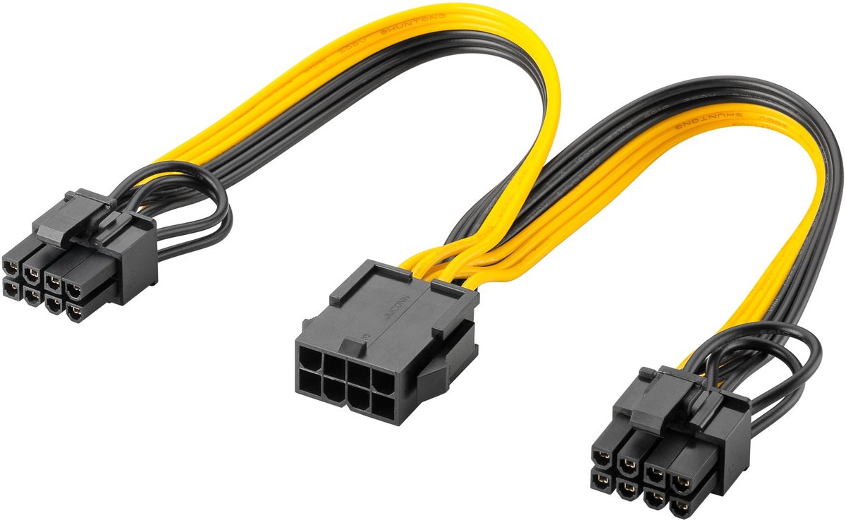 Goobay PCIe-voedingskabel 23 cm, 8-pins bus naar dubbele 6+2-pins stekker, 1-naar-2-adapter voor grafische kaarten in ATX-voedingen