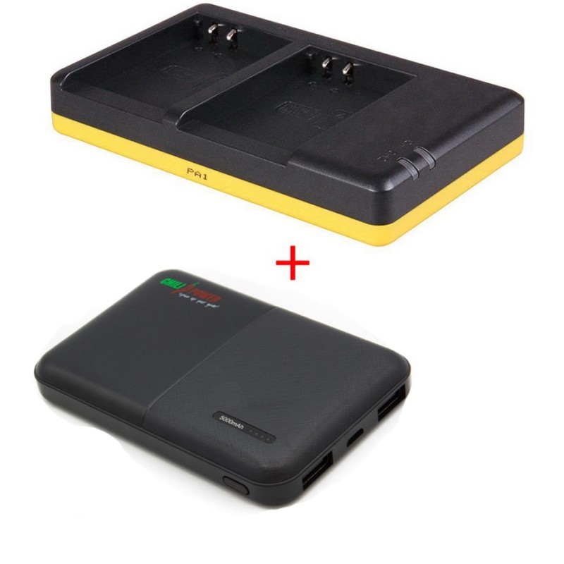 Powerpakket Deluxe: BLN-1 duo oplader + 5000mAh Powerbank voor 2 Olympus accu's BLN-1