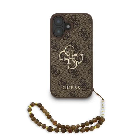 Guess iPhone 16 Backcover hoesje - MagSafe - 4G Classic Logo With Strap - Bruin
