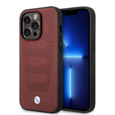 BMW iPhone 14 Pro Backcover hoesje - Red Leather Signature - Perforated Seats Design - Rood