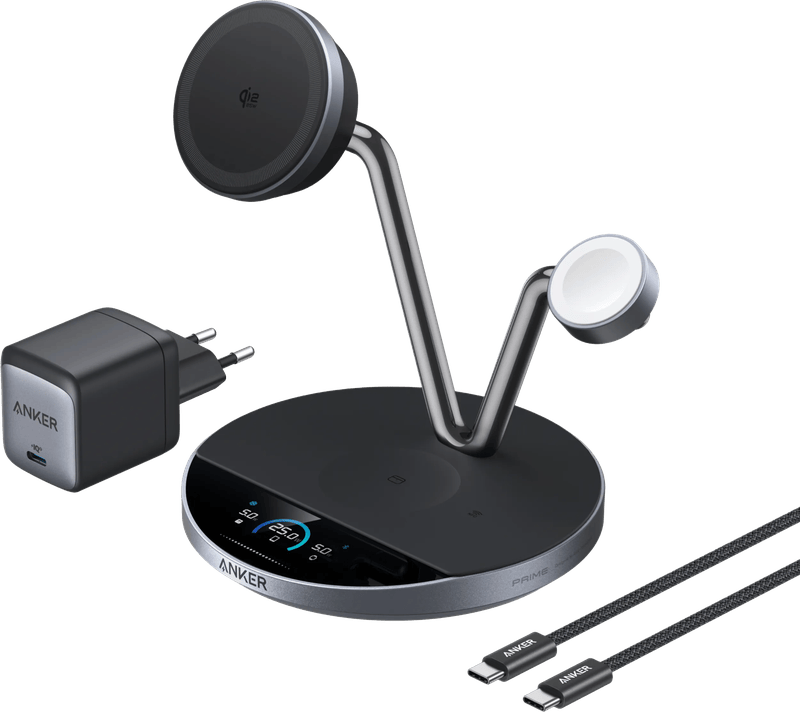 Anker Prime 3-in-1 MagGo en Qi2.2 Draadloze Oplader 25W Zwart