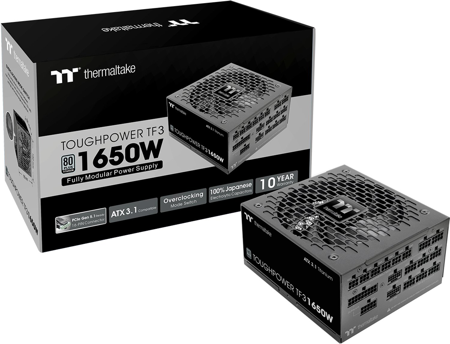 Thermaltake Toughpower TF3 - PC Voeding - 1650W - ATX 3.1 - PCIe 5.1 - 80 PLUS Titanium - 12V-2x6
