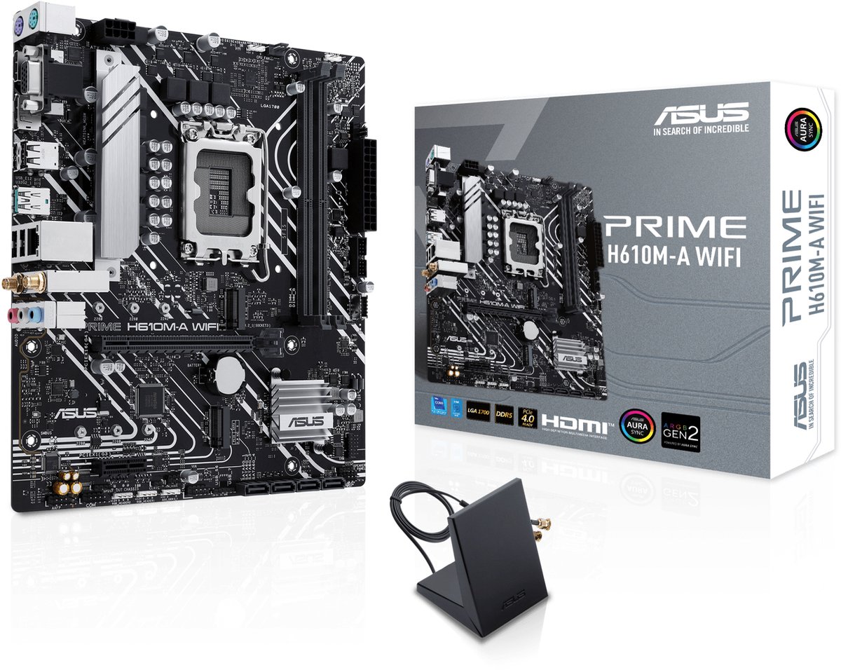 ASUS PRIME H610M-A WIFI - Moederbord - Micro-ATX - Socket LGA1700 - DDR5 - Realtek audio CODEC - Realtek 1G LAN