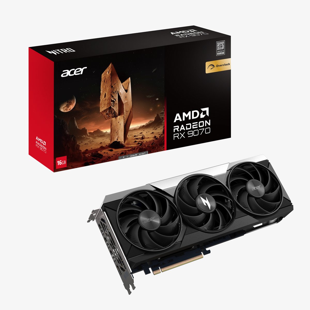 Acer Nitro AMD Radeon RX 9070 OC - Videokaart - 16GB - GDDR6 - PCIe 5 - 1x HDMI 2.1 - 3x DisplayPort 2.1