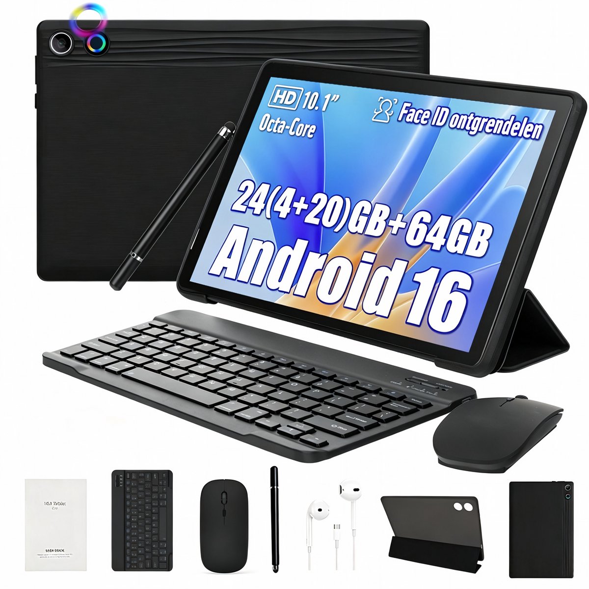 10L - Android 16 Tablet - 10.1 inch - 24(4+20)GB RAM/64GB ROM - Met Toetsenbord, Muis, Oordopjes & Bescherming – 6000mAh