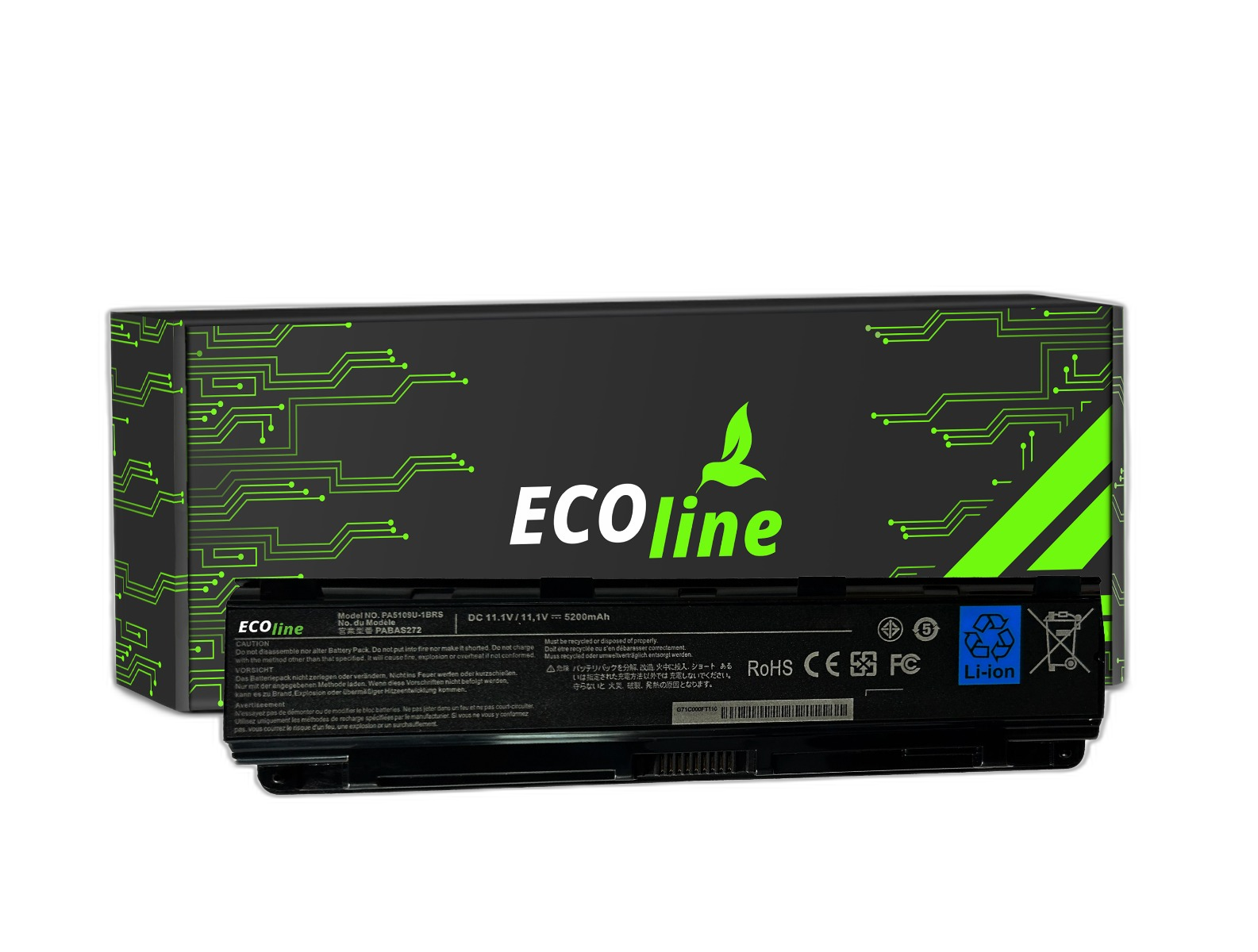 EcoLine - PA5109U-1BRS Batterij Compatibel Met De Toshiba Satellite C850 C855 C870 L850 L855 PA5109U-1BRS / 11.1V 5200mAh