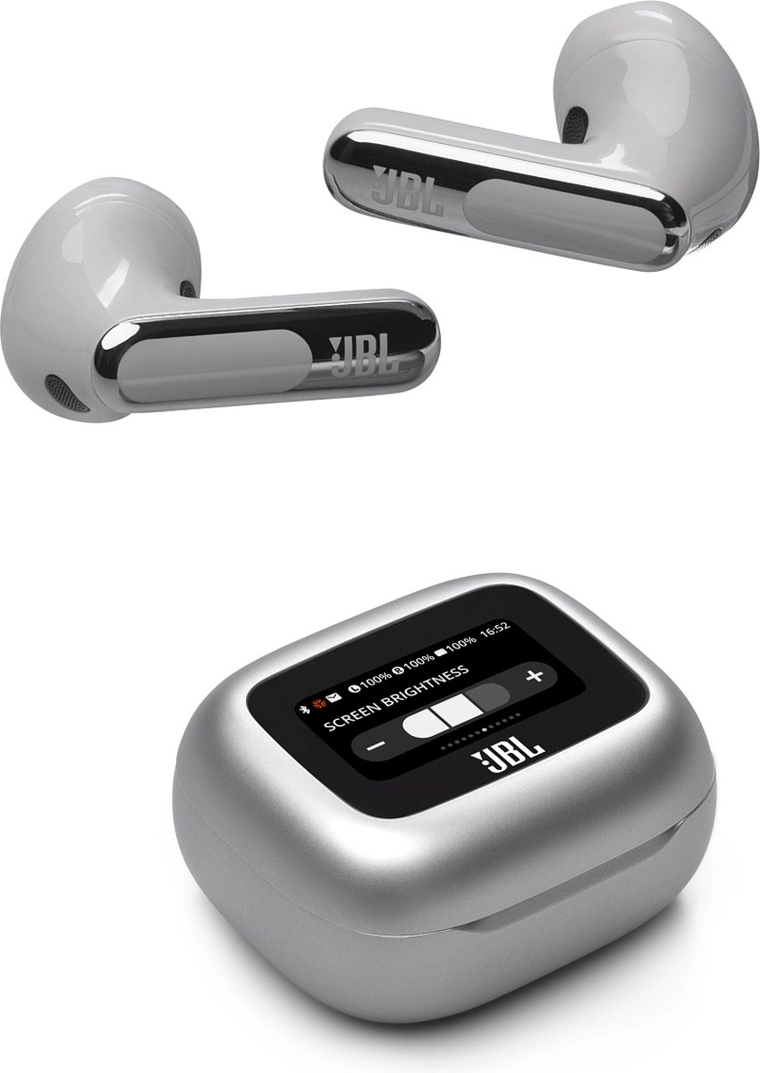 JBL Live Flex 3 - Draadloze Noise Cancelling Oordopjes - Oortjes Draadloos - Bluetooth - Open-fit - Smart Charging Case met Display - 50 uur batterij - Zilver