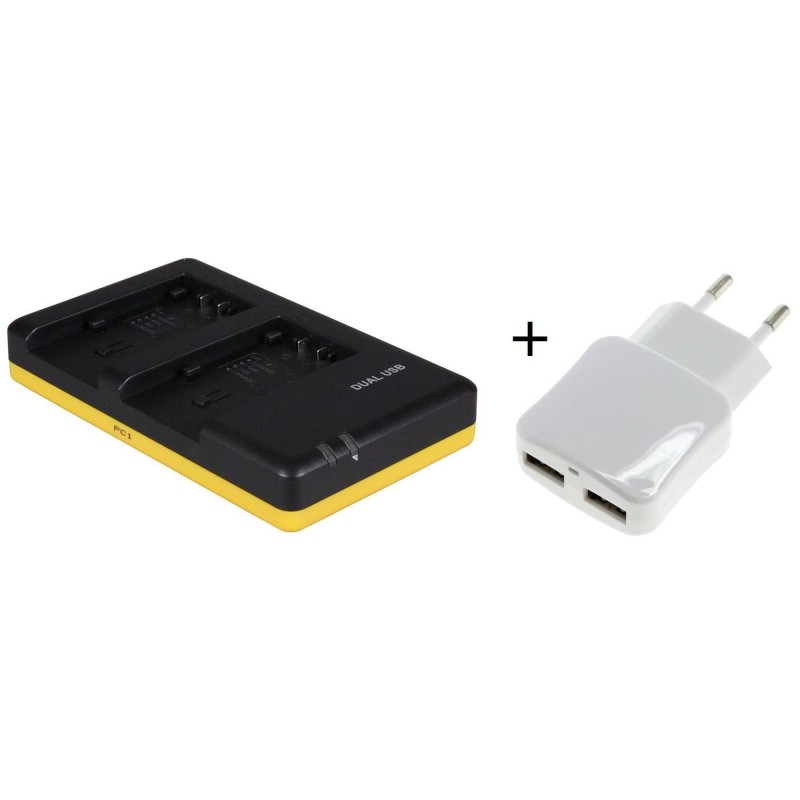 Duo lader voor 2 camera accu's Panasonic VW-VBK180 en VW-VBK360 + handige 2 poorts USB 230V adapter