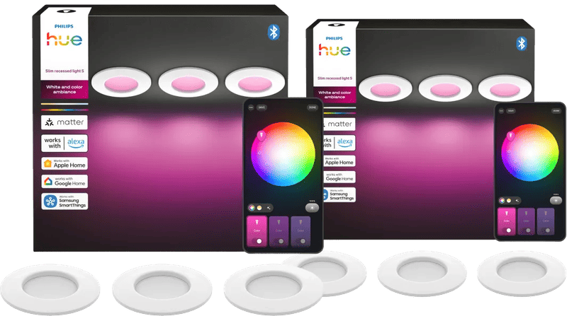 Philips Hue Inbouwspot Slim 6-Pack - White and Color - 90mm - Wit