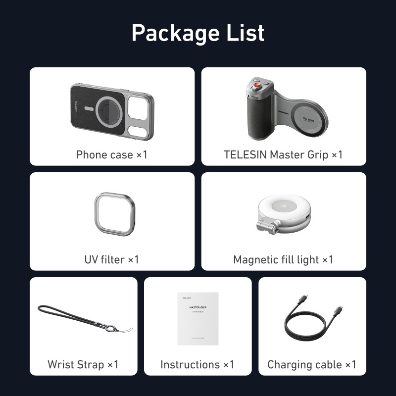 Telesin Master Grip voor iPhone 17 Pro magnetische camera-grip met 3200mAh accu en LED-verlichting - Creator Combo