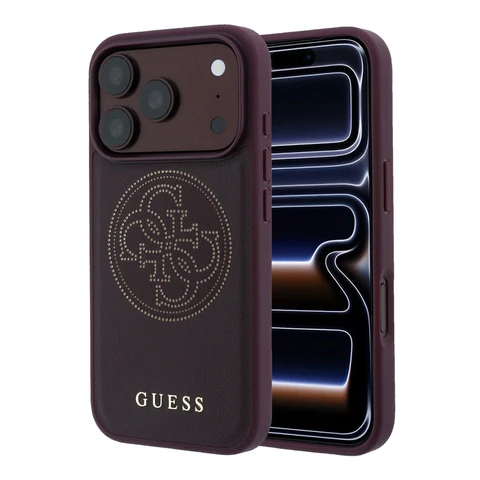 Guess iPhone 18 Pro / iPhone 17 Pro Hoesje MagSafe - PU - geperforeerd - 4G - harde behuizing - goudkleurig logo Bordeauxrood