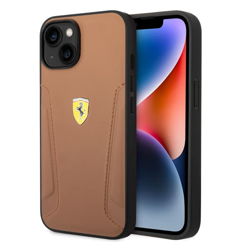 Ferrari iPhone 14 Plus & 15 Plus Backcover hoesje - Hot Stamped Sides - Camel