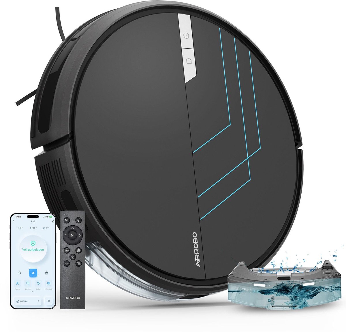 AIRROBO P30 Robotstofzuiger met dweilfunctie – 3000 Pa zuigkracht – Gyroscoopnavigatie – 7,8 cm ultradun – App & Spraakbesturing – Zwart