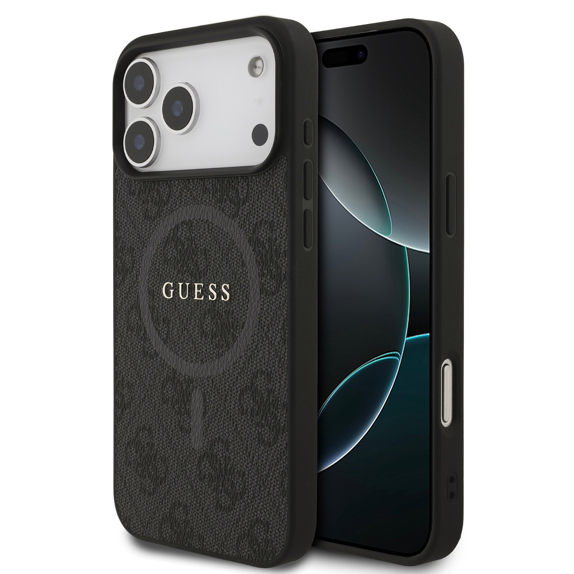 Guess PU Leather 4G MagSafe-hoesje voor iPhone 17 Pro Max en iPhone 18 Pro Max - Zwart