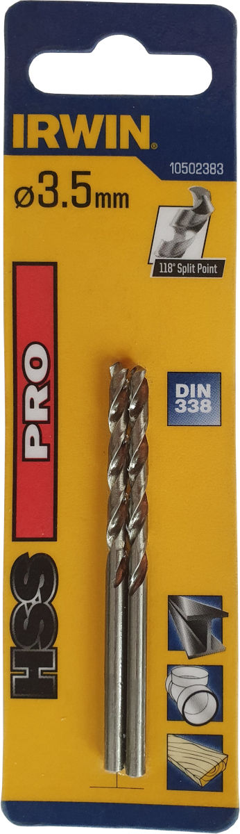 Irwin metaalboor 3,5 x 70 mm HSS Pro (2 stuks)