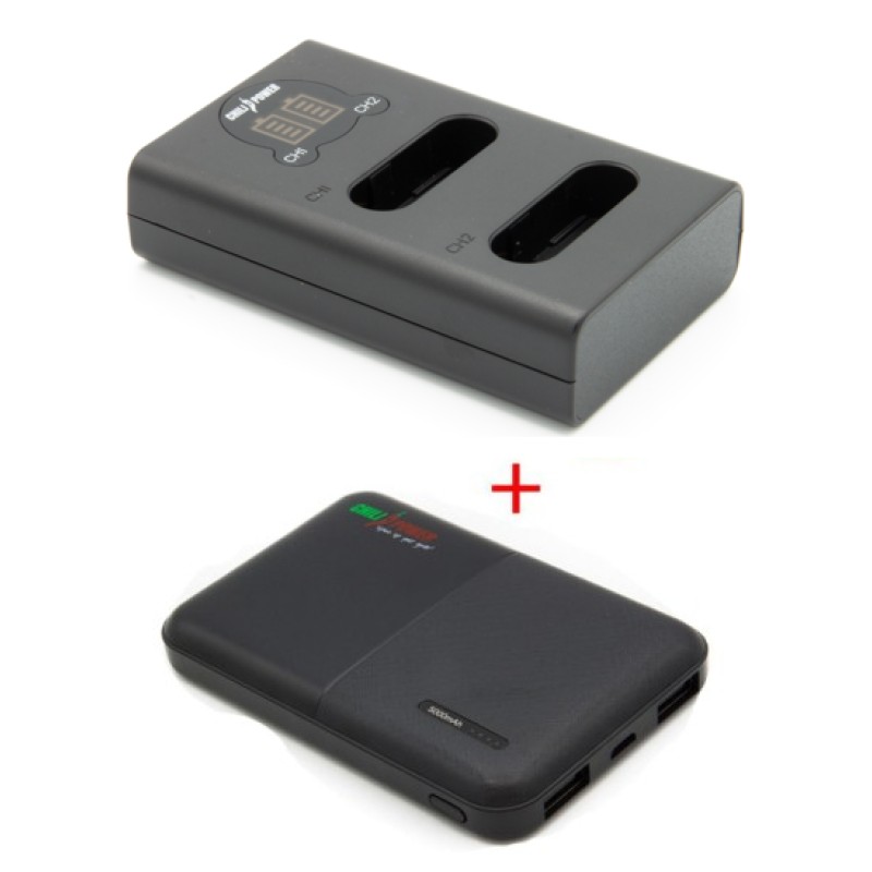 Powerpakket Deluxe: EN-EL23 duo oplader + 5000mAh Powerbank voor 2 Nikon accu's EN-EL23