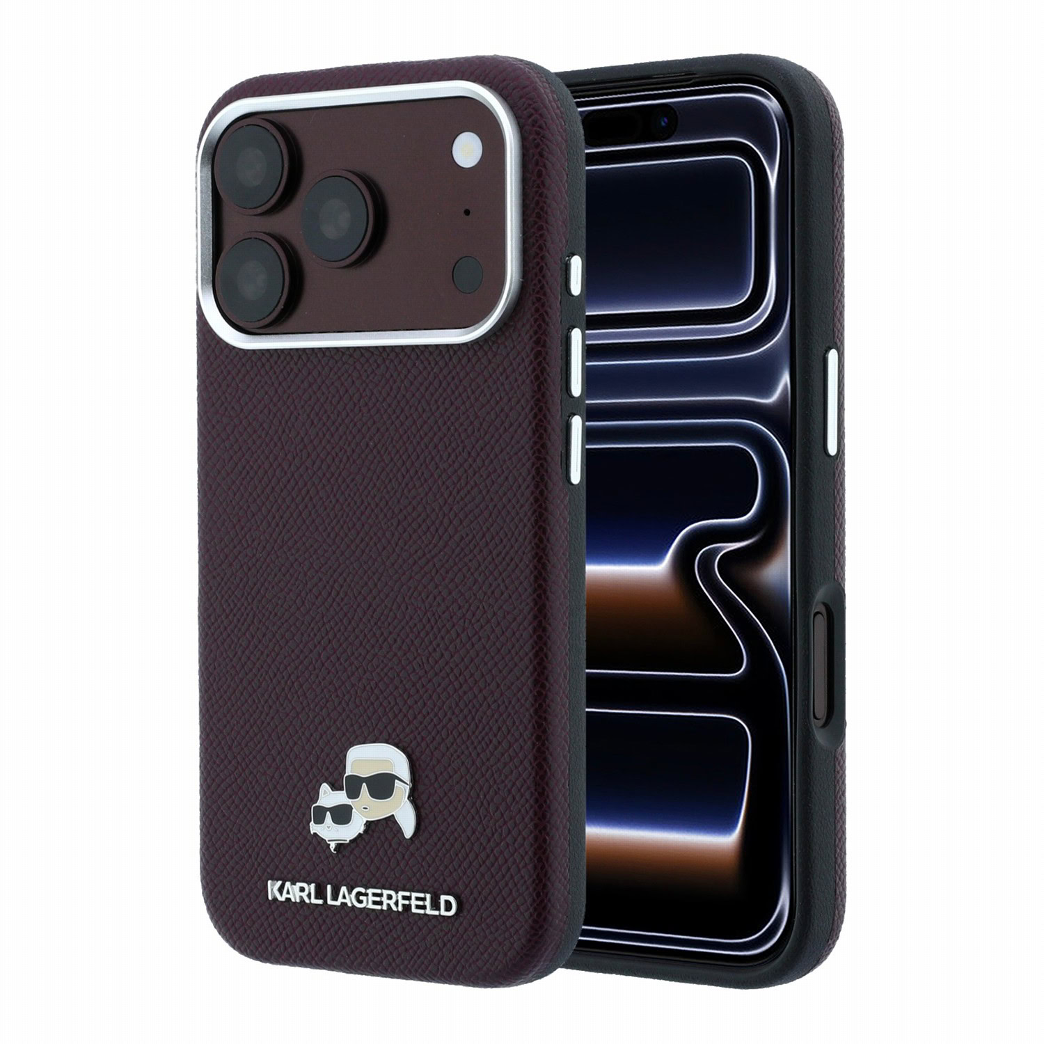Karl Lagerfeld PU Grained Semi Wrap K&CH Heads MagSafe hoesje voor Apple iPhone 17 Pro en Apple iPhone 18 Pro in rood
