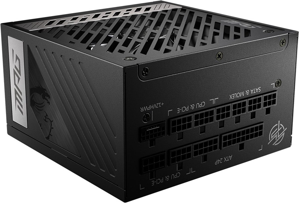 Interne Voeding - MSI MPG A1000G PCIE5 - ATX12V 3.0 - 80 PLus Gold - 1000 Watt - Modulair - 100-240V - Actieve PFC - PCIe 5.0 - 0% RPM Mode - zwart