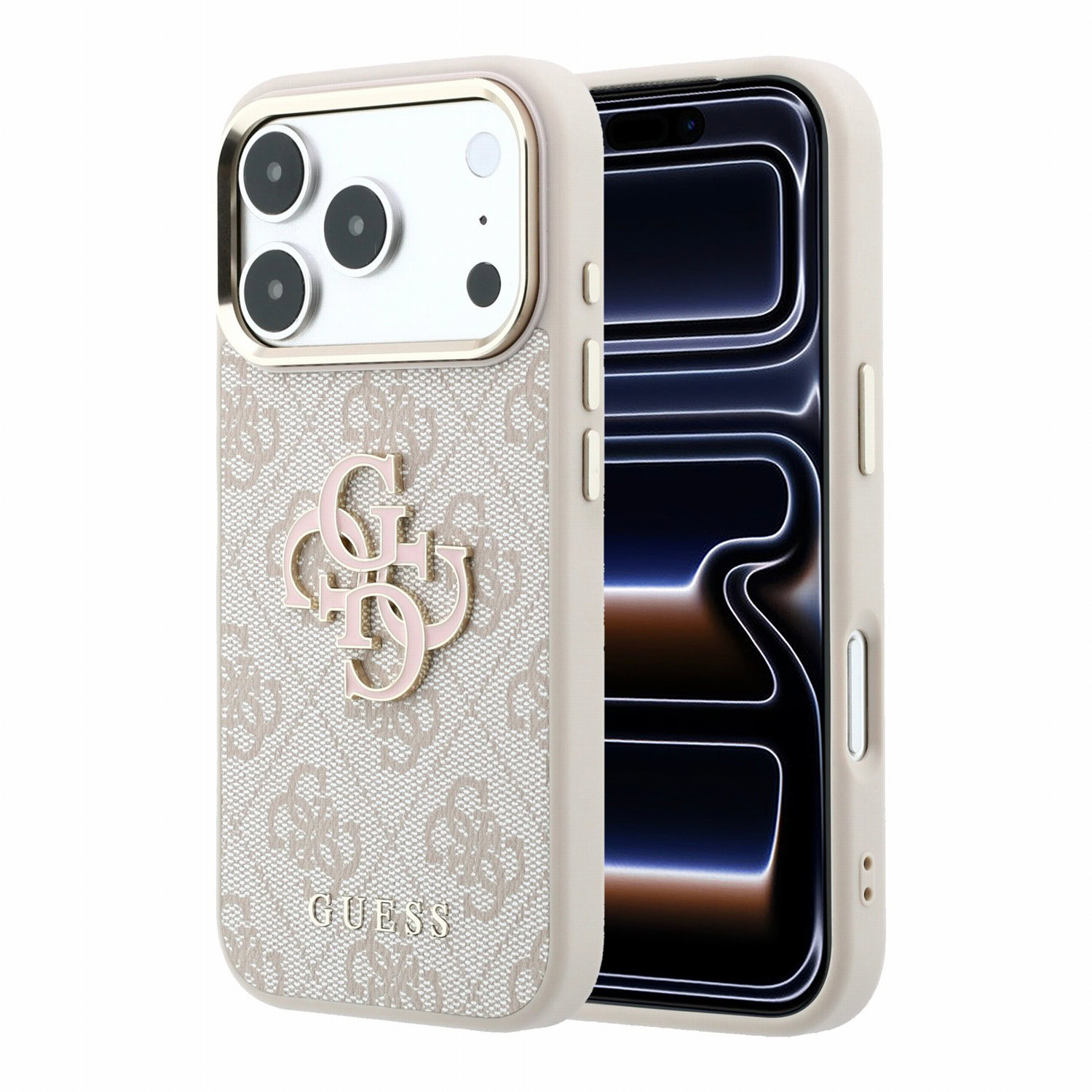 Guess PU 4G Resin Metal Logo backcover voor iPhone 17 Pro Max en iPhone 18 Pro Max - roze
