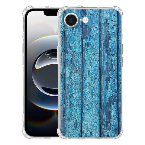 Apple iPhone 16e | iPhone 17e Hoesje - Wood Blue Flexibel TPU Antishock