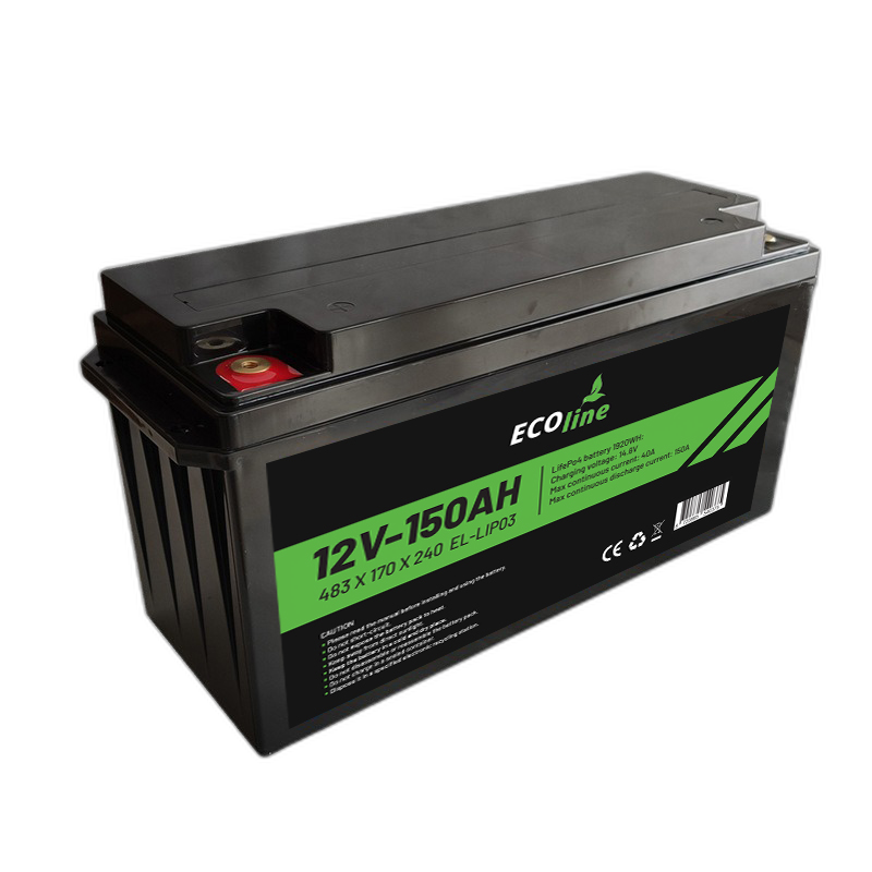 EcoLine - LifePo4 12V 150AH - 150000mAh lithium Batterij - 483 x 170 x 240 - Deep Cycle Accu + Bluetooth