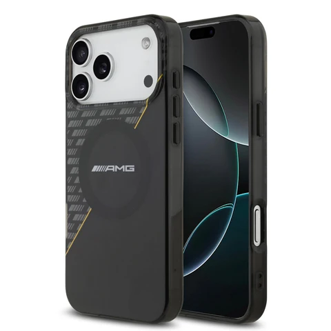 AMG iPhone 17 Pro Max Backcover hoesje - Magsafe - Double Layer - Yellow Line - Zwart