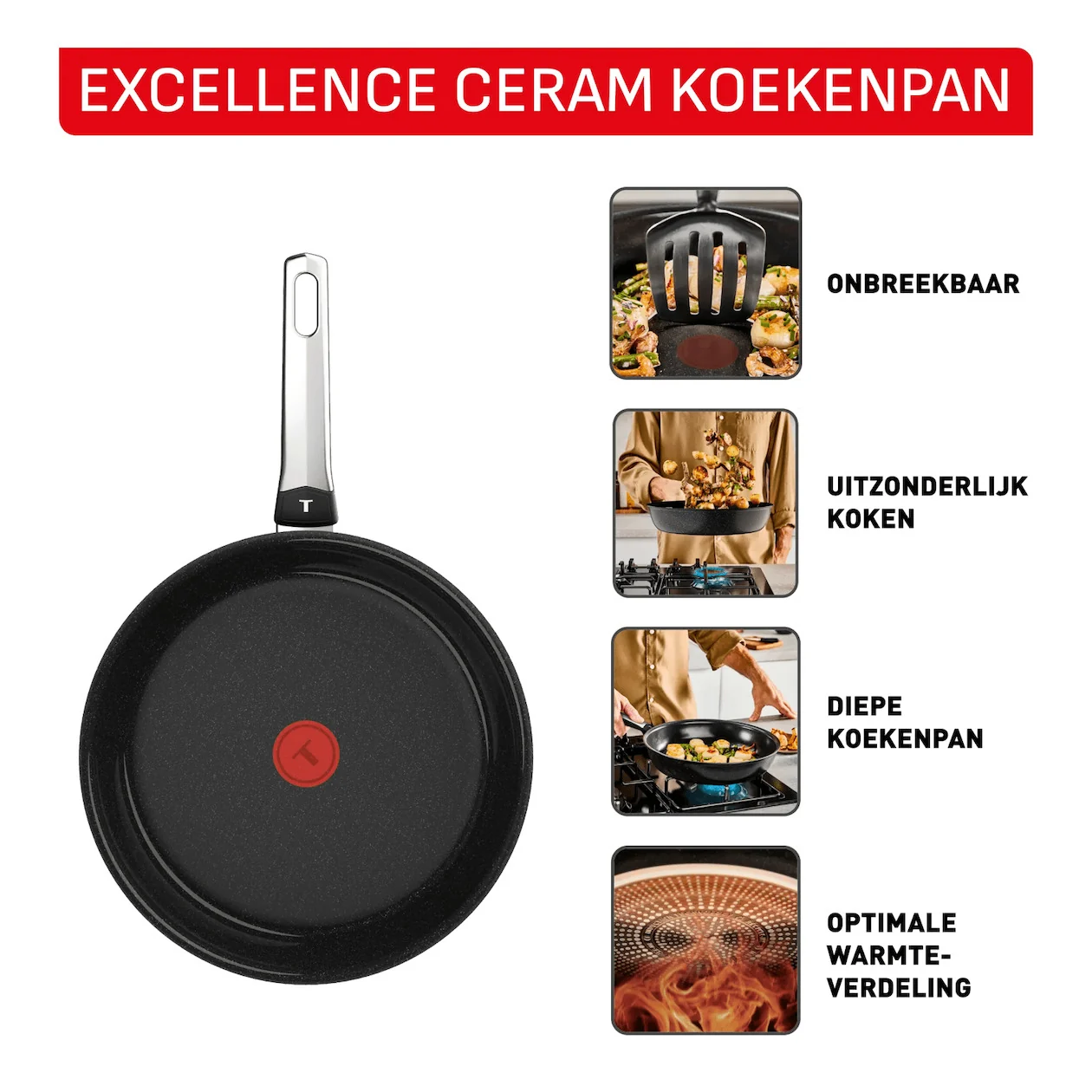 Tefal G20707 Excellence Ceramic Koekenpan 30 cm Pan Zwart