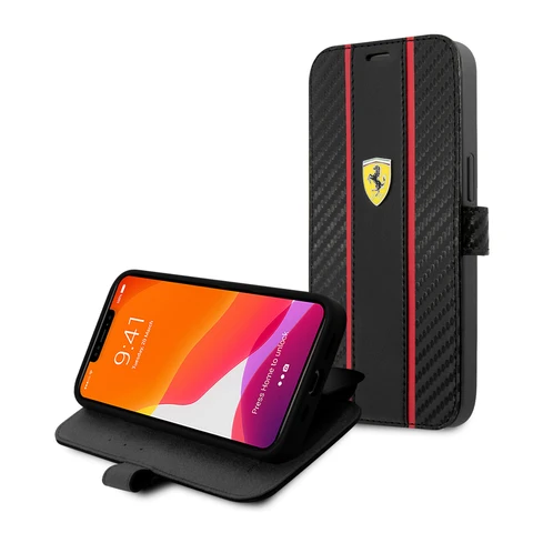 Ferrari iPhone 13 Mini Book Case hoesje - Smooth Tire Stripe - Zwart