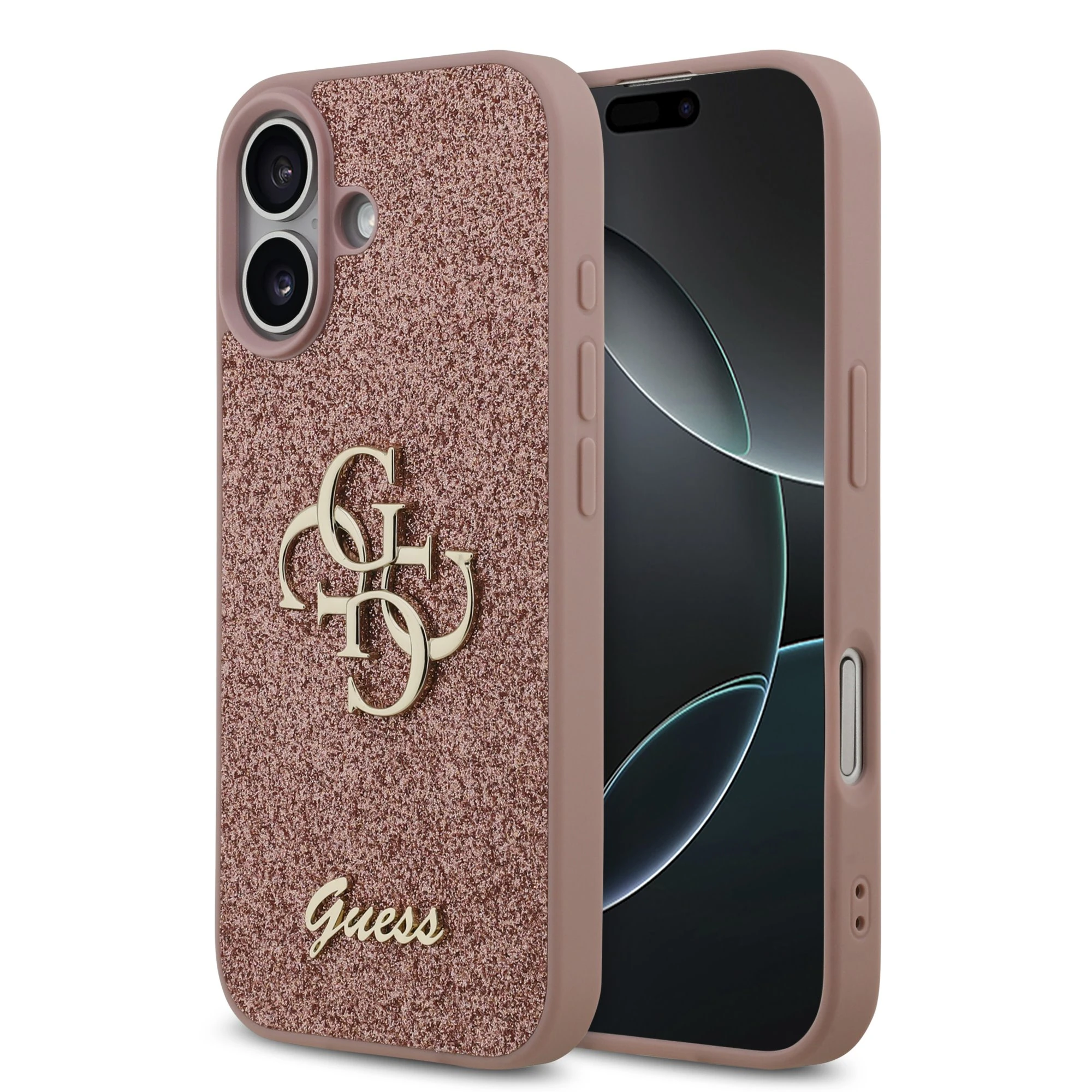 Guess PU Glitter 4G Metal Logo iPhone 17 Hoesje - Roze