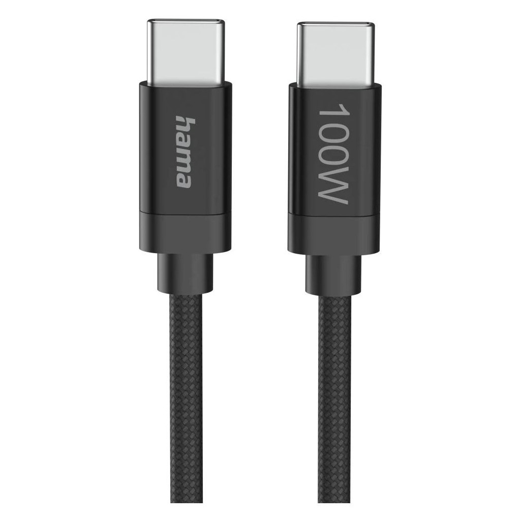 Hama Fabric USB-C - USB-C 100W 3 m nylon Oplader Zwart