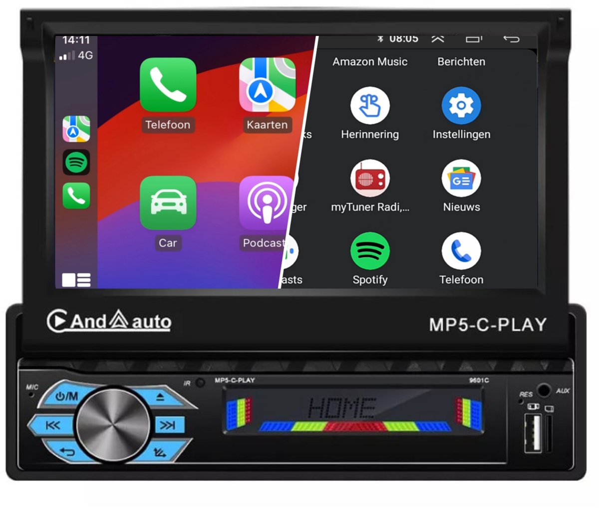 1-DIN | 7 inch | uitklapbaar | touchscreen | Apple CarPlay & Android Auto | Bluetooth