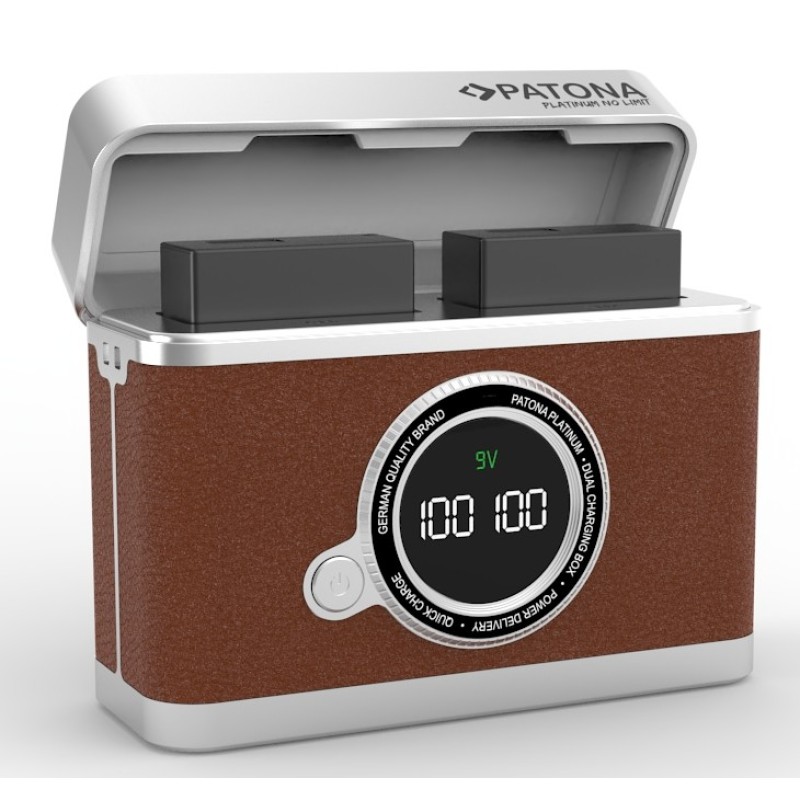 Retro design duo oplaadbox USB-C voor Fuji NP-W126 accu's