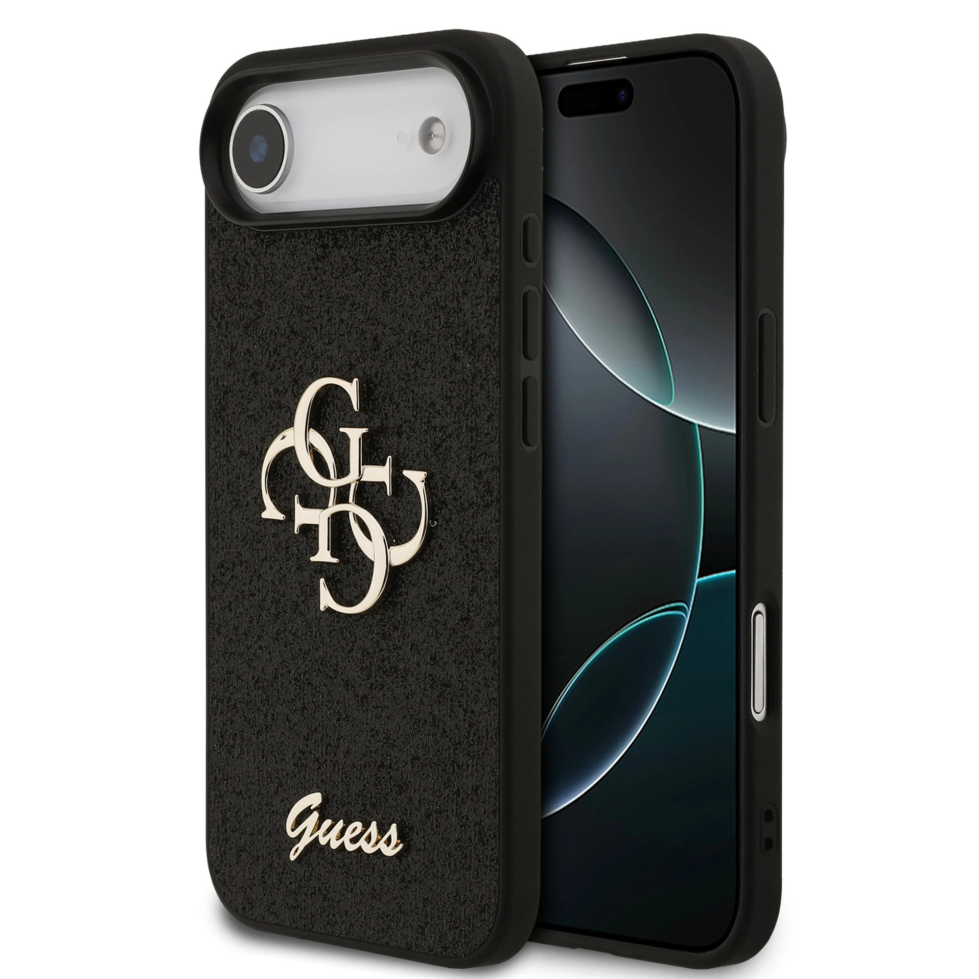 Guess PU Glitter 4G Metal Logo iPhone Air Hoesje - Zwart