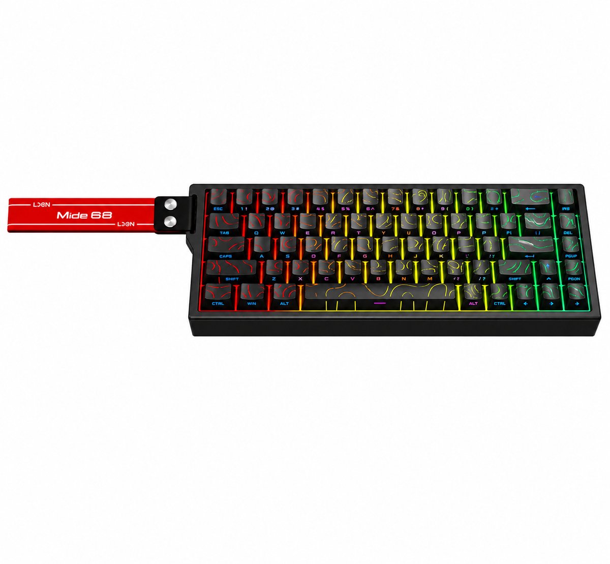 68-Toetsen Mechanisch RGB Toetsenbord –Gaming-gaming bord Aluminium Behuizing – USB-C – Side Printed PBT Keycaps- Black Contour Line-RGB Verlichting-Anti Ghosting-Bedraad-Ergonomisch-Compact Design – Model Mide68PRO-zwart