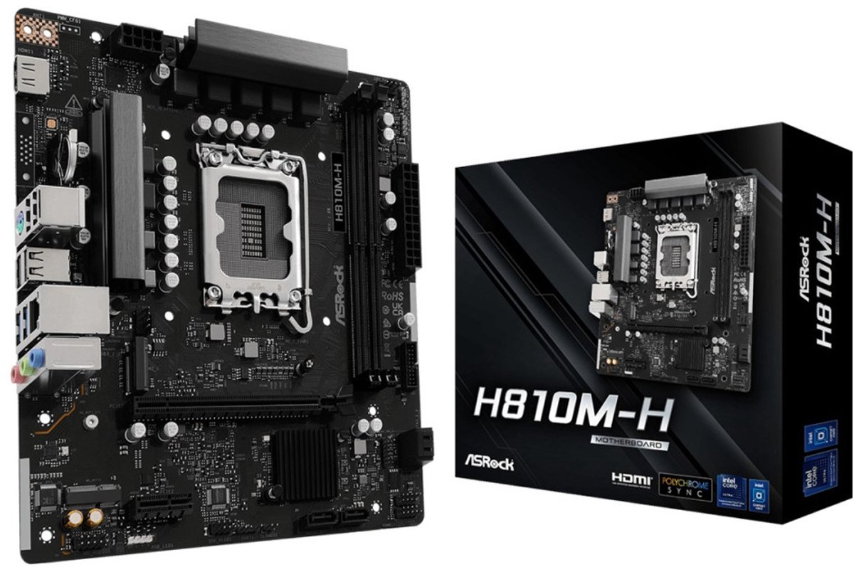 ASRock H810M‑H – Micro‑ATX Moederbord – Intel H810 – DDR5 – PCIe 4.0 – 4× SATA3 – Gigabit LAN