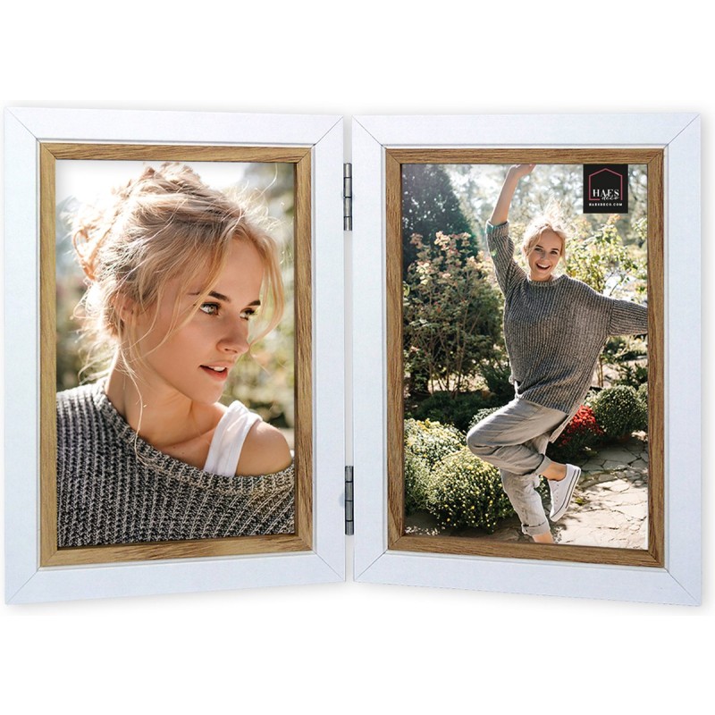 Haes Deco Houten Fotolijst Duo Fevik in wit met bruin voor 2 foto's 13x18 - DP11218
