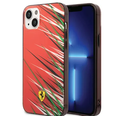 Ferrari iPhone 14 Plus & 15 Plus Backcover hoesje - Double Layer Grass Print - Rood