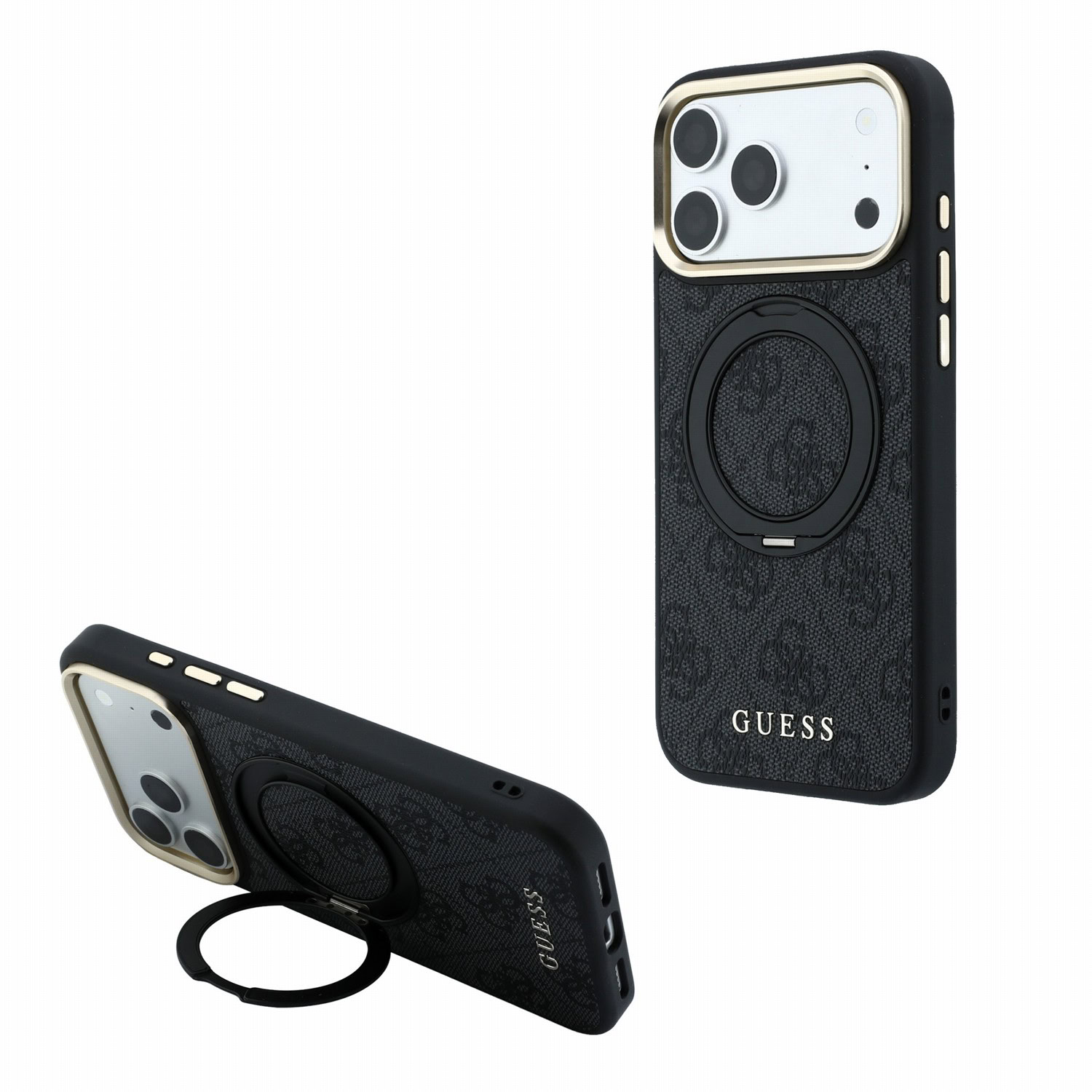 Guess PU 4G Ring Stand MagSafe hoesje voor iPhone 17 Pro Max en iPhone 18 Pro Max - Zwart