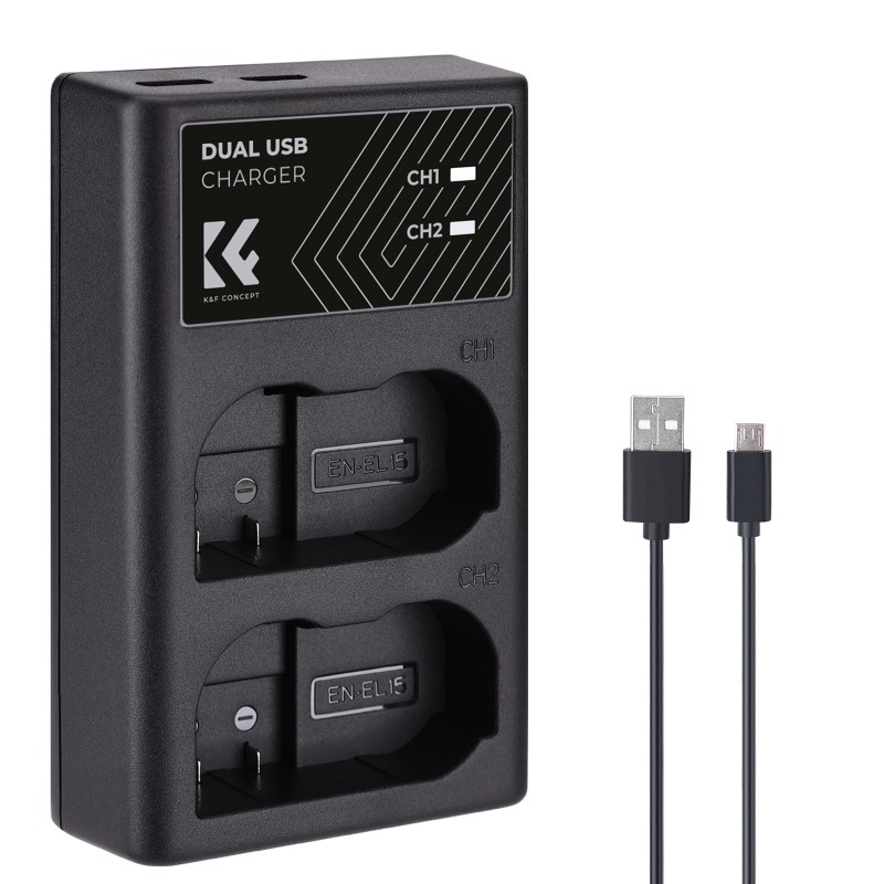 K&F Concept dual batterij-oplader voor EN-EL15 met USB-C aansluiting