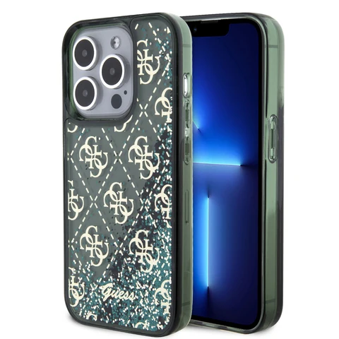 Guess iPhone 15 Pro Backcover hoesje - Liquid Glitter - 4G Pattern - Groen
