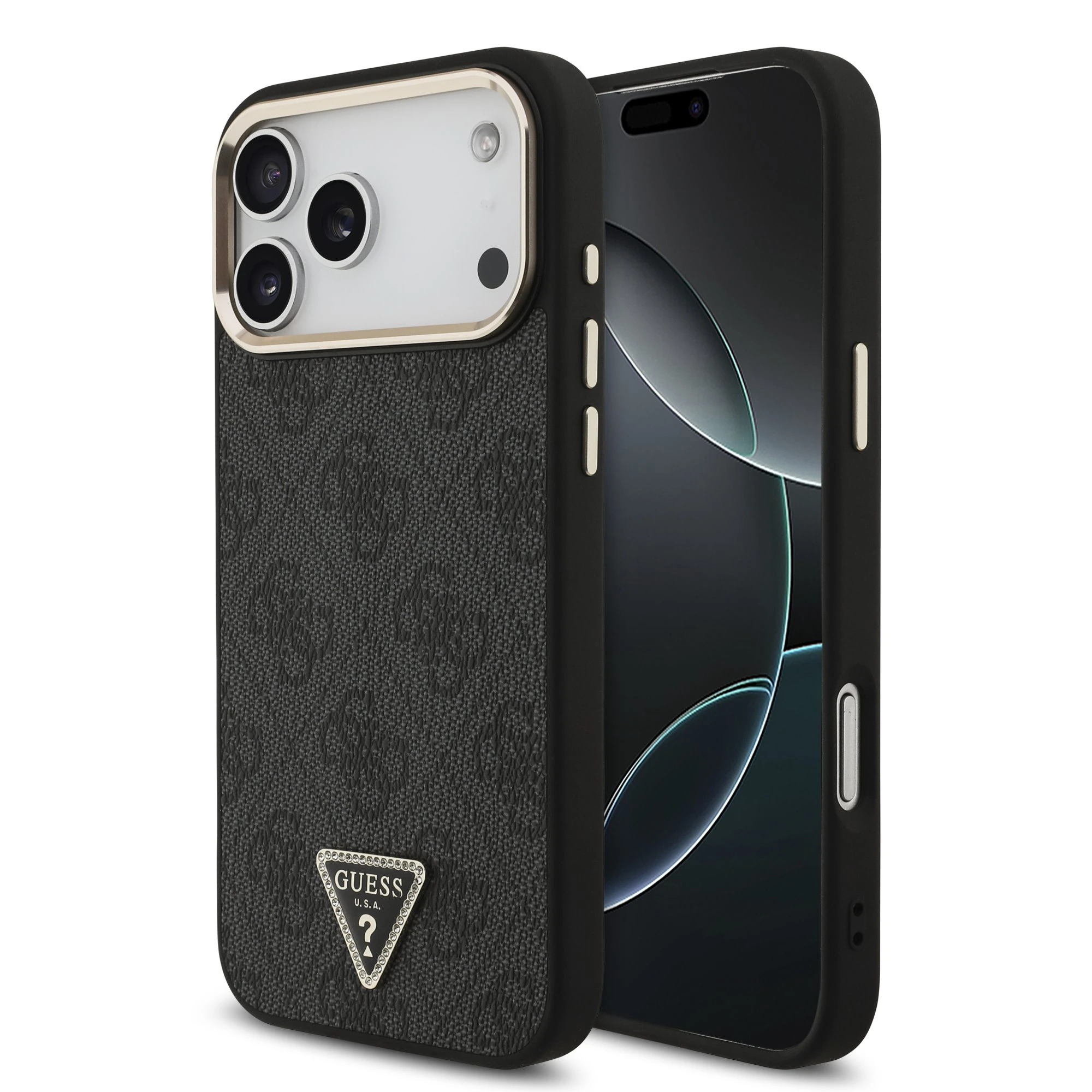 Guess 4G Triangle Logo hoesje met MagSafe voor iPhone 17 Pro Max en iPhone 18 Pro Max - Zwart